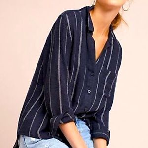 Cloth and Stone navy and white stripe button down